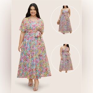 BloomChic Strapless Floral Dress with Shawl